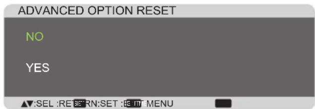 ADVANCED OPTION RESET NO YES ▲:SEL :RETURN:SET :ITEM MENU