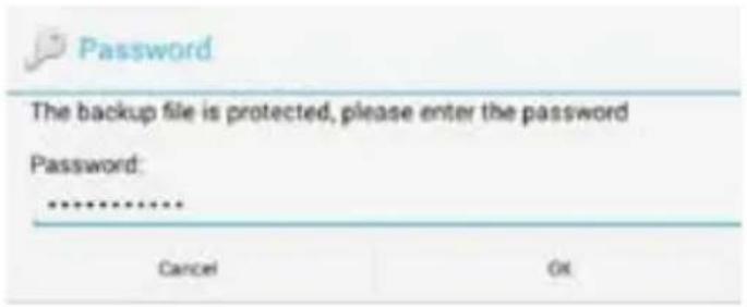 Password The backup file is protected, please enter the password Password: ****** Cancel OK