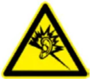 Warning sign with yellow triangle, black exclamation mark, and stylized eye symbol
