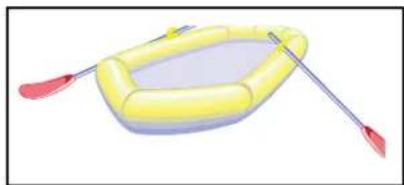 Illustration of a yellow inflatable raft with two red sticks, no text or symbols present