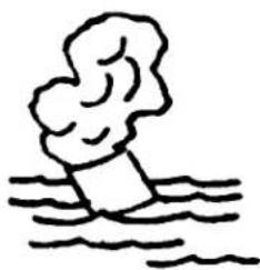 Simple line drawing of a mushroom cloud rising above water (no text or symbols)