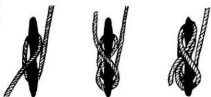 Three black-and-white diagrams showing a rope knot, no text or symbols present