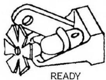 Technical line drawing of a mechanical component labeled 'READY' (no other text or symbols)