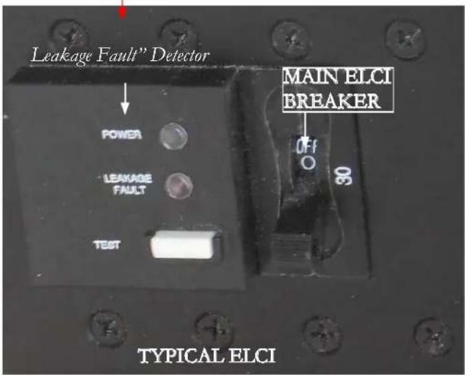 Leakage Fault" Detector POWER LEAKAGE FAULT TEST MAIN ELCI BREAKER OFF 0 85 TYPICAL ELCI