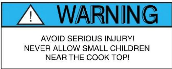 WARNING AVOID SERIOUS INJURY! NEVER ALLOW SMALL CHILDREN NEAR THE COOK TOP!