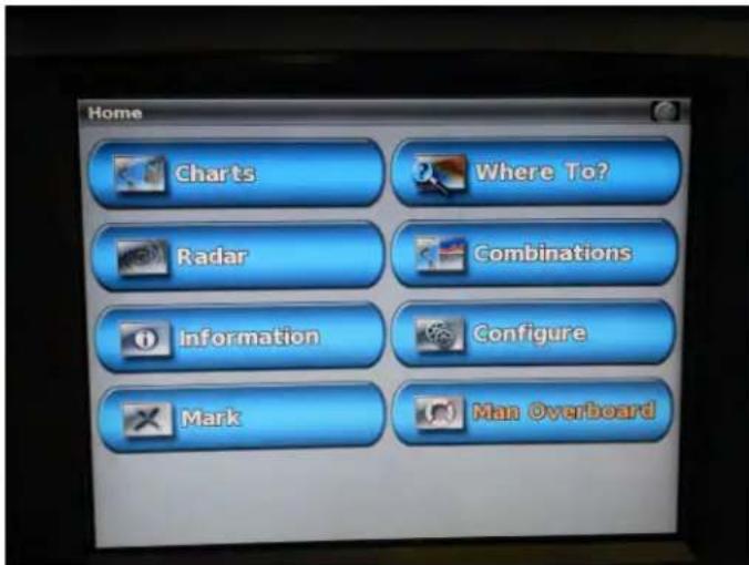Home Charts Where To? Radar Combinations Information Configure Mark Man Overboard