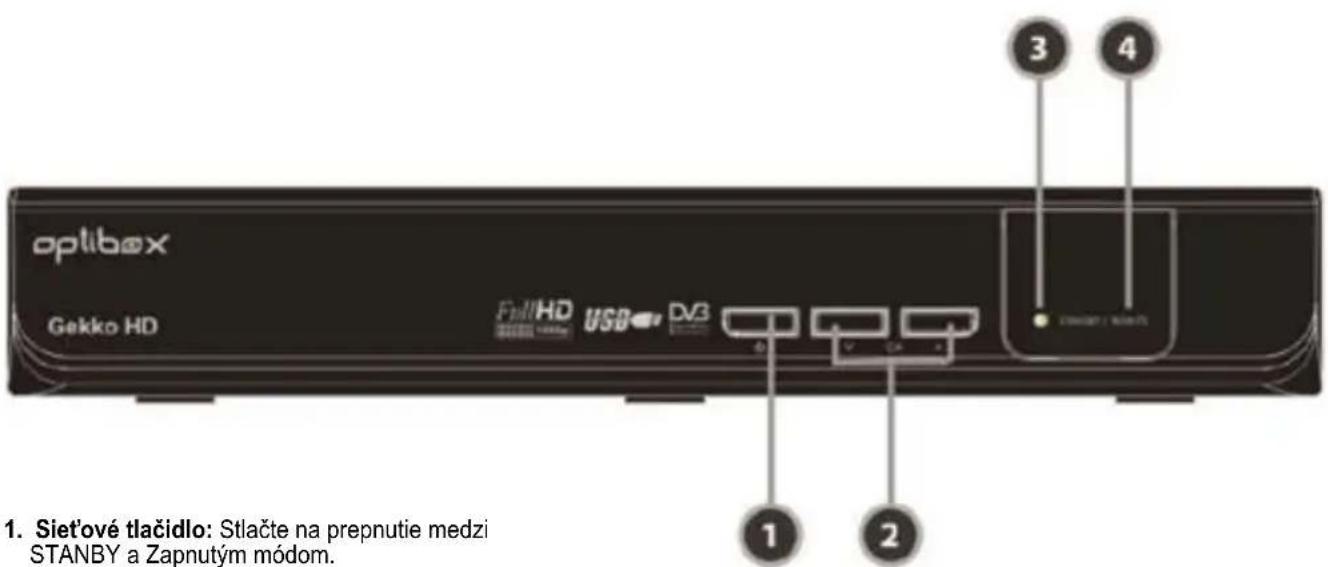 optibox Gekko HD FullHD USB DV3 1 2 3 4 Siet'ové tlačidlo: Stlačte na prepnutie medzi STANBY a Zapnutým módom.