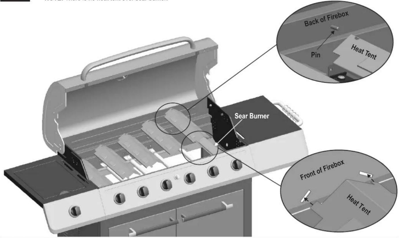 Back of Firebox Pin Heat Tent Sear Burner Front of Firebox Heat Tent