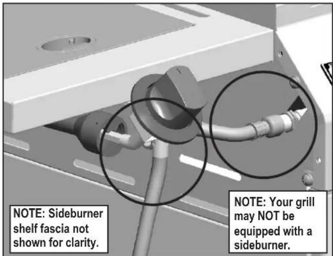 NOTE: Sideburner shelf fascia not shown for clarity. NOTE: Your grill may NOT be equipped with a sideburner.