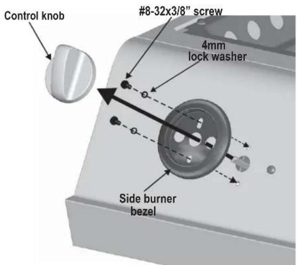 Control knob #8-32x3/8" screw 4mm lock washer Side burner bezel