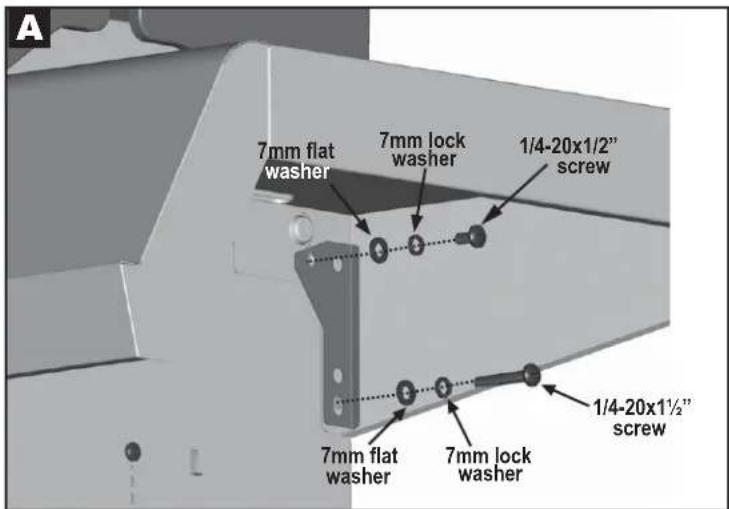 A 7mm flat washer 7mm lock washer 1/4-20x1/2" screw 7mm flat washer 7mm lock washer 1/4-20x1½" screw