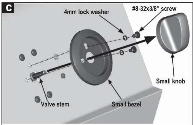 C 4mm lock washer #8-32x3/8" screw Valve stem Small bezel Small knob