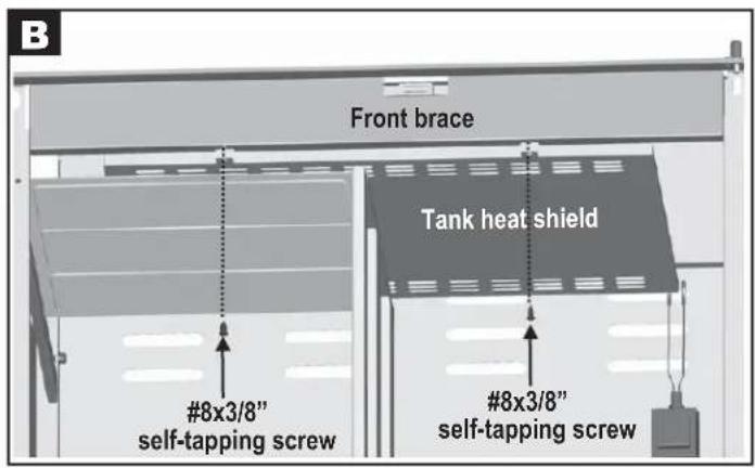 Front brace Tank heat shield #8x3/8" self-tapping screw #8x3/8" self-tapping screw