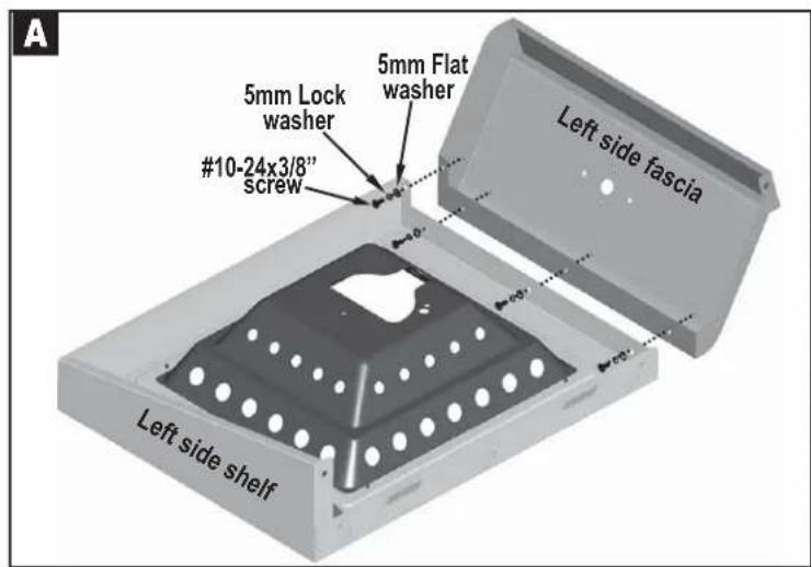 A 5mm Lock washer 5mm Flat washer #10-24x3/8" screw Left side fascia Left side shelf