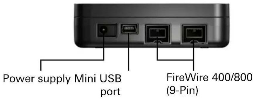 Power supply Mini USB port FireWire 400/800 (9-Pin)