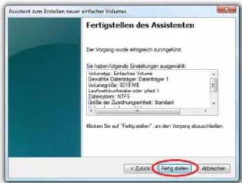 Assistant zum Erstellen neuer einfacher Volumes Fertigstellen des Assistenten Der Vorgang wurde erfolgreich durchgeführt. Sie haben folgende Einstellungen ausgewählt: Volumatyp: Entaches Volume Gewährte Datensträger: Datensträger 1 Volumegröße: 3015 MB Leufwerkbuchteiche oder girdel 1 Datesystem: NTPS Größe der Zuordnungsverhalt: Standard Rücken Sie auf "Fertig stellen", uns den Vorgang abauschließen. < Zuck Fertig stellen Abtrechen