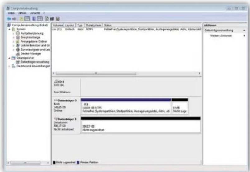 Computerswaltung (Scha) System Aufgebenplanung Einzigentrausage Feizigendene Order Lekre Betrieb und Gr Zunabhängigkeit und Lec Geste-Manager Datensischer Datentrolgewertung Datente und Anwendungen Volume Layout Type Dateluxten Status File (C) Einbach Basic NTFS Fehlafte (Systempartition, Startpartition, Auflagerungsdata), Aktiv, Absturable CD 8 DVD IDL Kan Miozen Datesträger 0 Date: 14.05.03 Order: 14.05.03 Datesträger 1 Datekursat 596.17.03 Nicht anhaltwert 596.17.03 Nicht anhaltwert nicht anhaltwert Aktivenen Datentrolgewertung Nichts Anteilen Nichts anhaltwert Nichts anhaltwert Pension Position