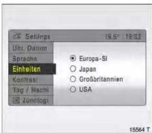 Settings 19.5° 19:32 Uhr. Datum Sprachs Einheiten Kontrau Tag / Machi Zunelogi Europa-SI Japan Großbritannien USA 15564 T