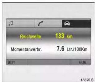 Reichweite 133 km Momentanverbr. 7.6 Ltr./100Km 8,5" 12,36 15875 S