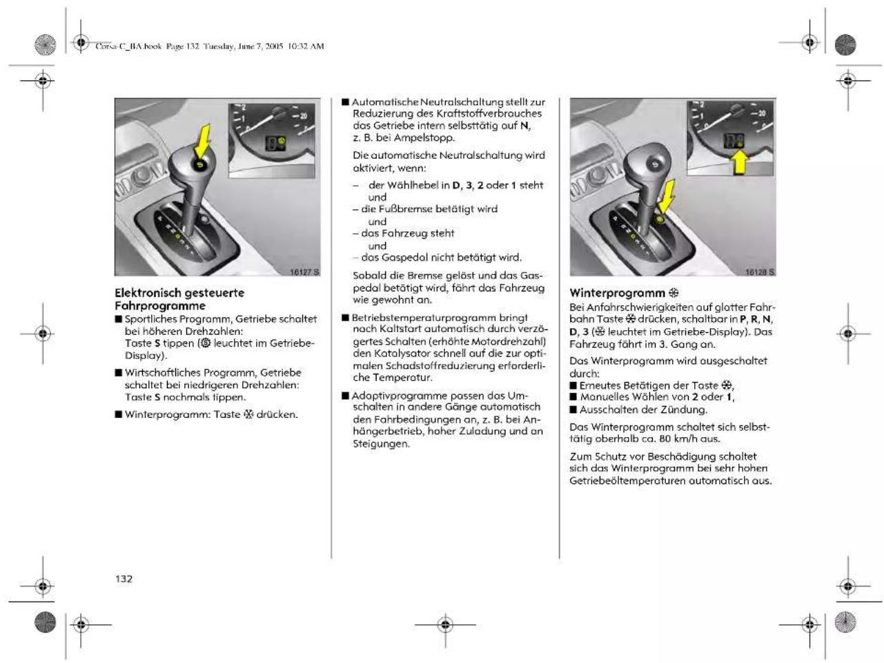 OPEL Corsa (2005) - Fahrstufen D, 3, 2, 1 - 9