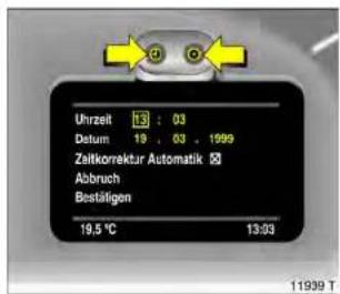 Uhrzeit 13 : 03 Datum 19 . 03 . 1999 Zeitkorrektur Automatik ☒ Abbruch Bestätigen 19,5 °C 13:03 11939 T
