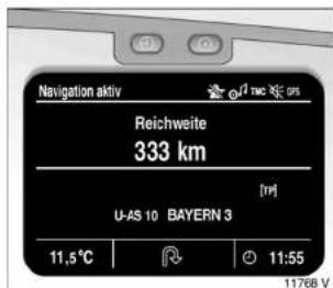 Navigation aktiv Reichweite 333 km [TP] U-AS 10 BAYERN 3 11,5°C 11:55 11768 V