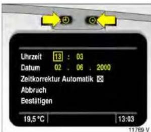 Uhrzeit 13 : 03 Datum 02 . 06 . 2000 Zeitkorrektur Automatik Abbruch Bestätigen 19,5 °C 13:03 11769 V