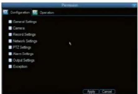 Perfession Configuration Operation General Settings Camera Record Settings Network Settings PTZ Settings Alarm Settings Output Settings Exception Apply Cancel