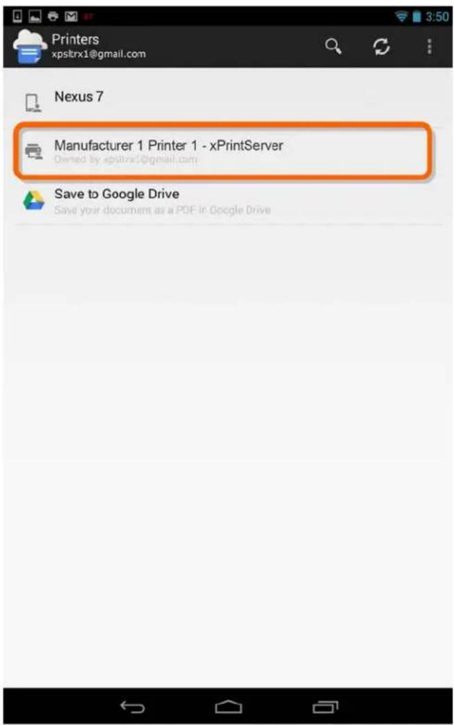 Printers xpsitrx1@gmail.com Nexus 7 Manufacturer 1 Printer 1 - xPrintServer Owned by xpsitrx1@gmail.com Save to Google Drive Save your document as a PDF in Google Drive