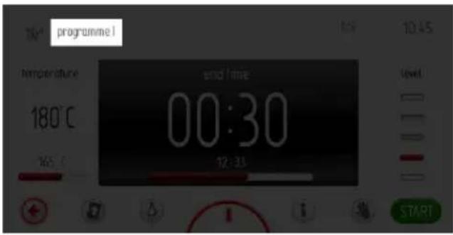 programme temperature 180°C 165°C end time 00:30 12:31 LEVEL START