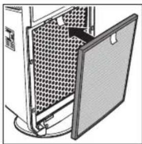 Diagram of a mechanical device with a meshed panel and attached bracket (no text or symbols)