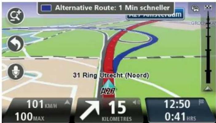 Alternative Route: 1 Min schneller A27 Amsterdam 31 Ring Utrecht (Noord) A27 101 KM/H 100 MAX 15 KILOMETRES 12:50 0:41 HRS