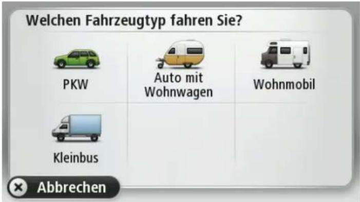 Welchen Fahrzeugtyp fahren Sie? PKW Auto mit Wohnwagen Wohnmobil Kleinbus × Abbrechen