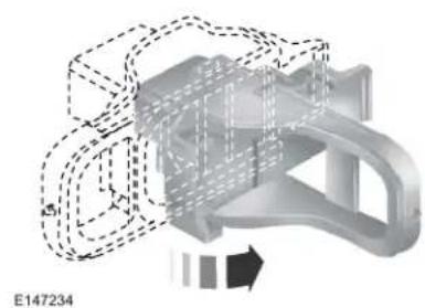 3D mechanical component diagram with dashed lines indicating hidden edges and a black arrow symbol (no text or labels)