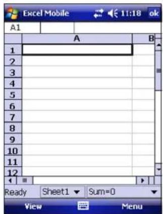 Excel Mobile 11:18 ok A1 A B 1 2 3 4 5 6 7 8 9 10 11 12 Ready Sheet1 Sum=0 View Menu