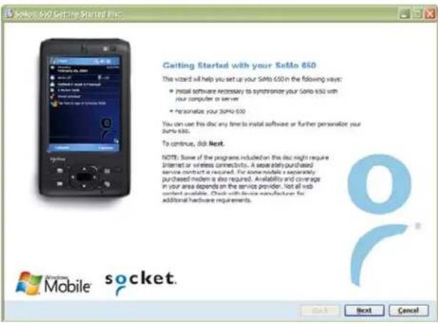 Soto 650 Getting Started Inc. Getting Started with your Soto 650 The wizard will help you set up your Soto 650 in the following ways: • Install software necessary to synchronize your Soto 650 with your computer or server • Personalize your Soto 650 You can use this disc any time to install software or further personalize your Soto 650. To continue, disk Next. NOTE: Some of the programs included on the disc might require Internet or wireless connectivity. A secure activity purchased service contract is required. For some models separately purchased modem is also required. Availability and coverage in your area depends on the service provider, list all web content available. Check with device manufacturer for additional hardware requirements. Microsoft Mobile socket.