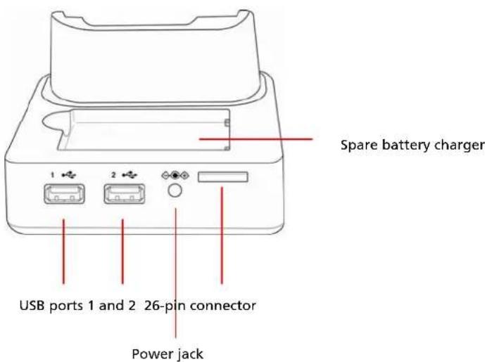 Spare battery charger USB ports 1 and 2 26-pin connector Power jack