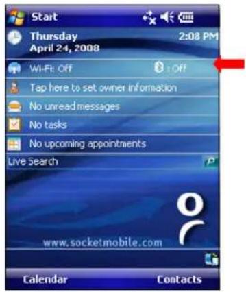 Start Thursday April 24, 2008 2:08 PM Wi-Fi: Off Tap here to set owner information No unread messages No tasks No upcoming appointments Live Search www.socketmobile.com Calendar Contacts