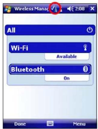 Wireless Manage 2:08 All Wi-Fi Available Bluetooth On Done Menu