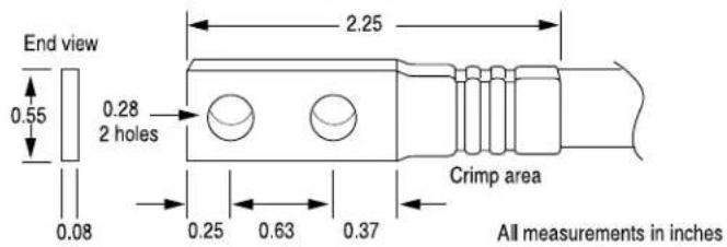 End view 0.55 0.28 2 holes 0.08 2.25 Crimp area 0.25 0.63 0.37 All measurements in inches