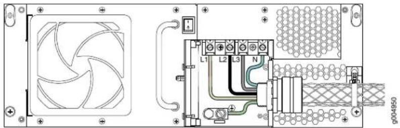 Technical diagram of an industrial fan or turbine unit with labeled components and wiring connections