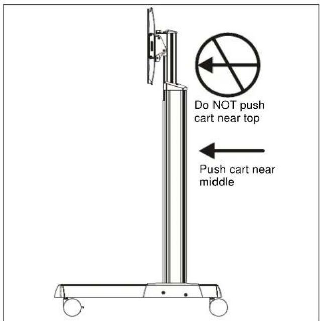 Do NOT push cart near top Push cart near middle