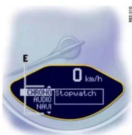 E 0 km/h CHRONO AUDIO NAV1 Stopwatch KB3-510