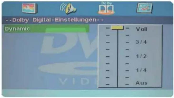 -Dolby Digital-Einstellungen-- Dynamic - - Voll - - 3/4 - - 1/2 - - 1/4 - - Aus