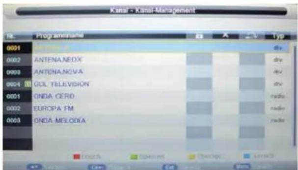 Kanal - Kanal-Management 18. Programname 0001 0002 ANTENA NEOX 0003 ANTENA NOVA 0004 GOL TELEVISION 0001 ONDA CERO 0002 EUROPA FM 0003 ONDA MELODIA Typ div div div div radio radio radio
