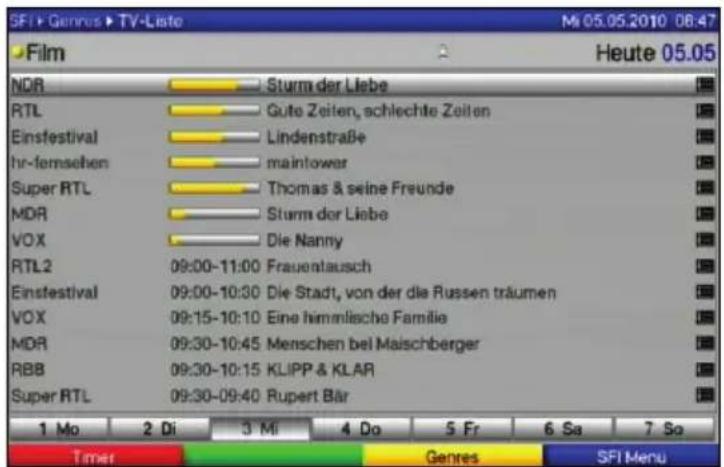 SF1+ Genius ▶ TV-Liste Film Heute 05.05 NDR Sturm der Liebe RTL Gute Zeilen, schlechte Zeilen Einstfestival Lindenstraße hr-femsehen maintower Super RTL Thomas & seine Freunde MDR Sturm der Liebe VOX Die Nanny RTL2 09:00-11:00 Frauentausch Einstfestival 09:00-10:30 Die Stadt, von der die Russen träumen VOX 09:15-10:10 Eine himmische Familie MDR 09:30-10:45 Menschen bei Maischberger RBB 09:30-10:15 KLIPP & KLAR Super RTL 09:30-09:40 Rupert Bär 1 Mo 2 Di 3 Mi 4 Do 5 Fr 6 Sa 7 So Timer Genres SFI Menu