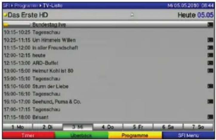 SF1 Programm TV-Liste M 05.05.2010 08:44 Das Erste HD Heute 05.05 Bundestag live 10:15-10:25 Tagesschau 10:25-11:15 Um Himmels Willen 11:15-12:00 In aller Freundschaft 12:00-12:15 heute 12:15-13:00 ARD-Buffel 13:00-15:00 Helmut Kohl Ist 80 15:00-15:10 Tagesschau 15:10-16:00 Sturm der Liebe 16:00-16:10 Tagesschau 16:10-17:00 Seehund, Puma & Co. 17:00-17:15 Tagesschau 17:15-18:00 Brisant 1 Mo 2 Di 3 Mi 4 Do 5 Fr 6 Sa 7 So Timer Überdeck Programme SFI Menu