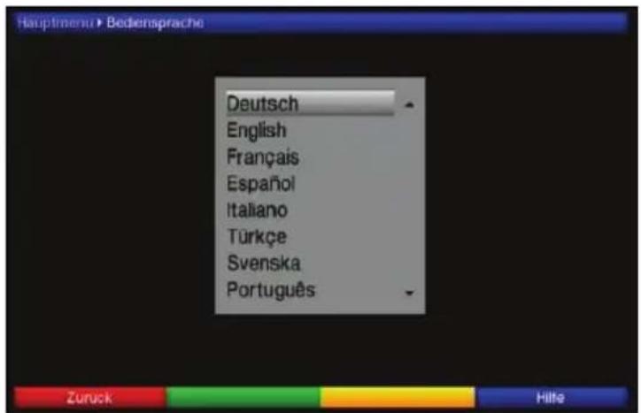 Hauptmenu • Bediensprache Deutsch English Français Español Italiano Türkçe Svenska Português Zurück Hilte