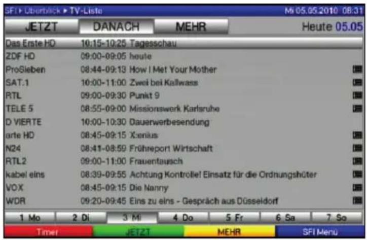 SFT >> Üzburblick ▶ TV-Liste M 05.05.2010 08:31 JETZT DANACH MEHR Heute 05.05 Das Erste HD 10:15-10:25 Tagesschau ZDF HD 09:00-09:05 heute ProSieben 08:44-09:13 How I Met Your Mother SAT.1 10:00-11:00 Zwei bei Kallwass RTL 09:00-09:30 Punkt 9 TELE 5 08:55-09:00 Missionswerk Karlsruhe D VIERTE 10:00-10:30 Dauerwerbesendung arte HD 08:45-09:15 Xcnius N24 08:41-08:59 Frühreport Wirtschaft RTL2 09:00-11:00 Frauentsausch kabel eins 08:39-09:55 Achtung Kontrollei Einsatz für die Ordnungshüter VOX 08:45-09:15 Die Nanny WDR 09:20-09:45 Eins zu eins - Gespräch aus Düsseldorf 1 Mo 2 Di 3 Mi 4 Do 5 Fr 6 Sa 7 So Timer JETZT MEHR SFI Menu