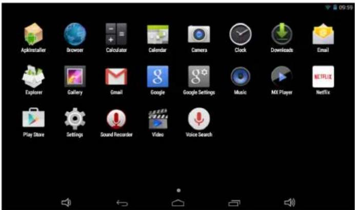 Apkinsatiller Browser Calculator Calendar Camera Clock Downloads Email Explorer Gallery Gmail Google Google Settings Music MX Player Netflix Play Store Settings Sound Recorder Videos Voice Search